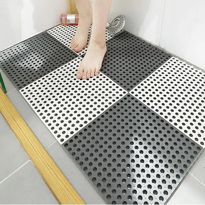 Interlocking Rubber Floor Tiles Mats Bathroom Tile with Drain Holes Massage