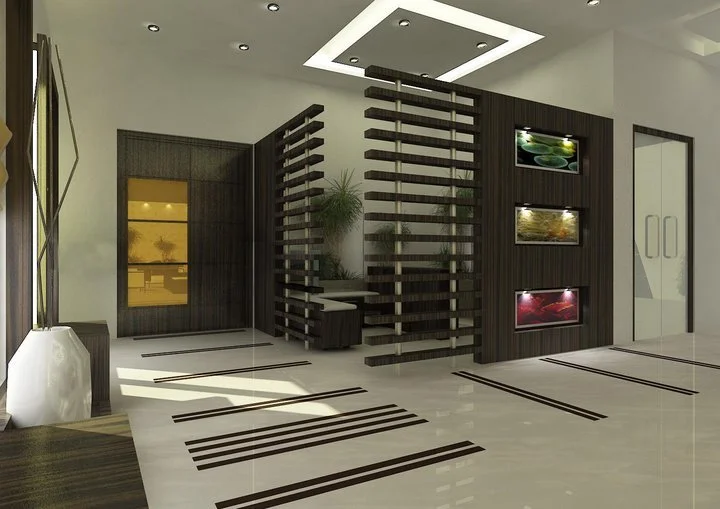 Bungalow Living room Puja with Office space interior design