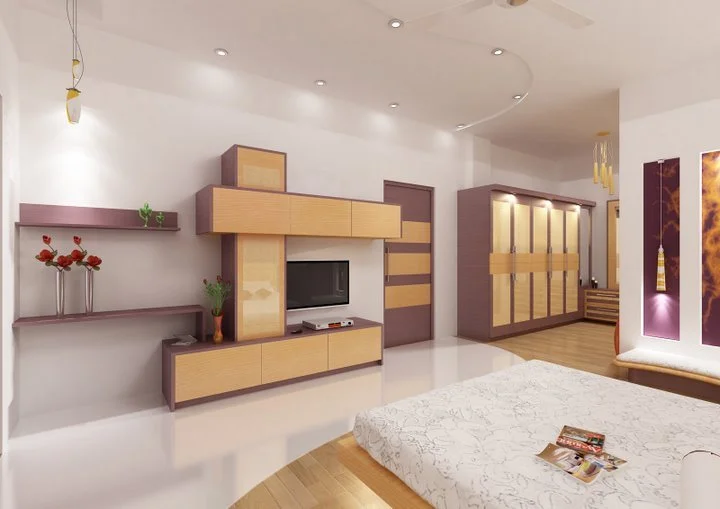 Bungalow-master-room-Interior-in-purple-colour