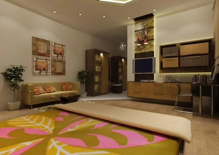 Bungalow sons room Interior with TV unit