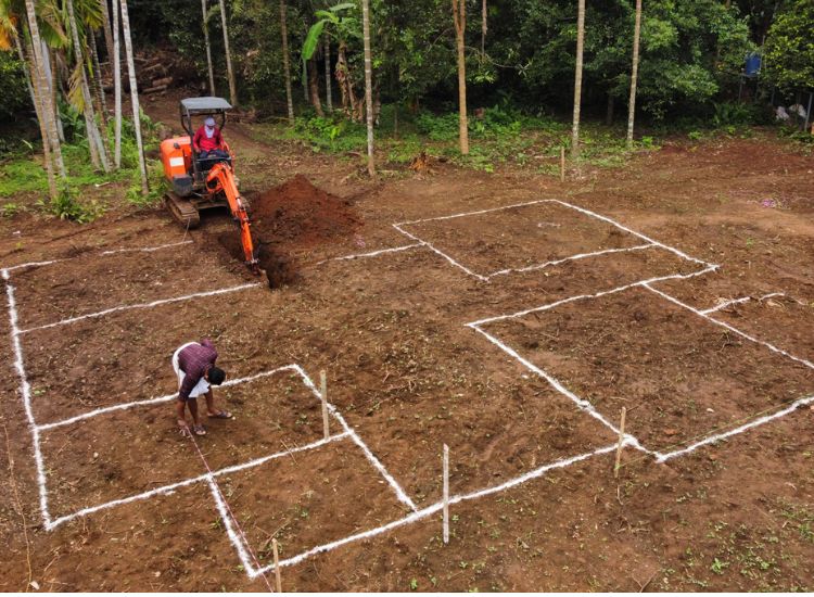 Marking of Centerline Site Excavation Step by step House construction in India Alacritys