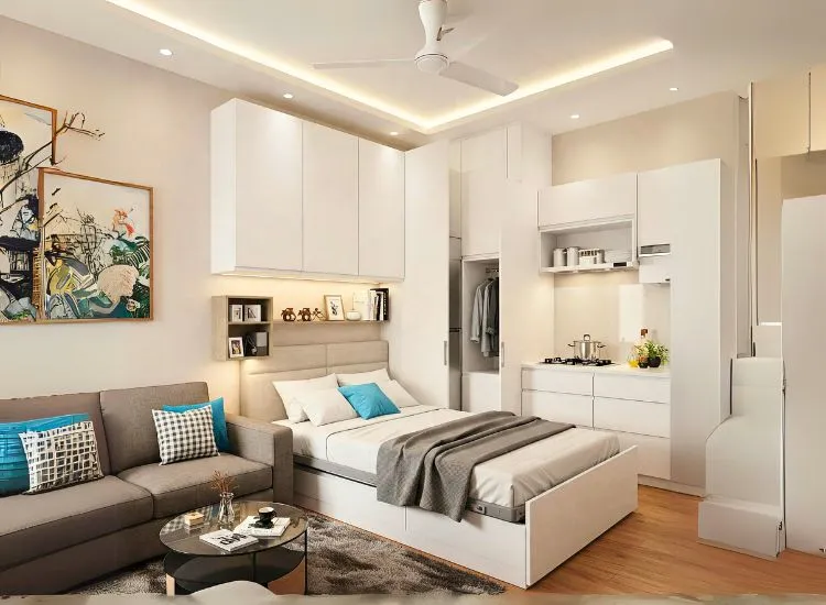 Discover compact 2BHK house design plans with smart storage solutions, maximizing space efficiency while maintaining modern aesthetics.
