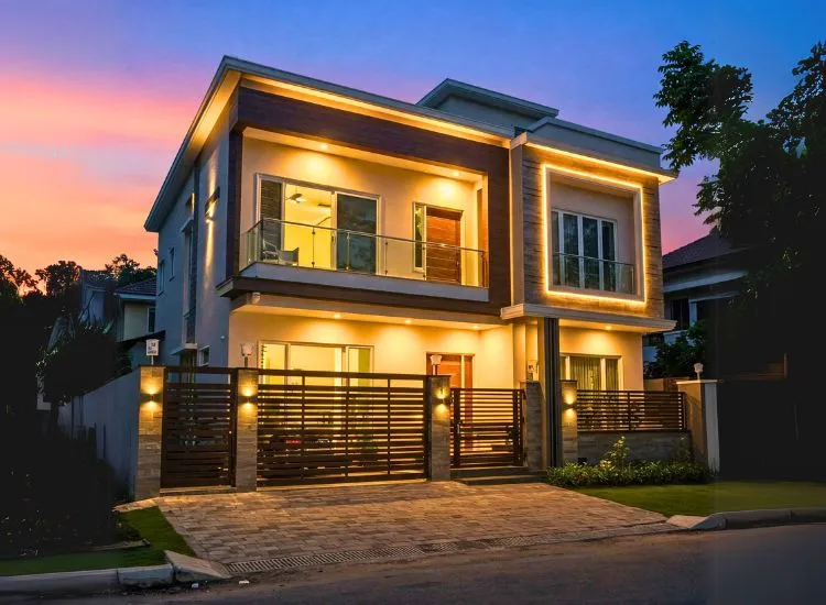 Illuminate your two-floor home's elevation with stunning lighting features! Enhance aesthetics, ambiance, and curb appeal effortlessly.