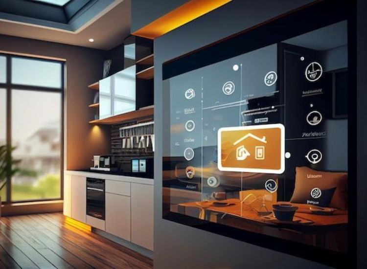 A Modern Kitchen With A Smart Home Interface Allowing Seamless Control Of Appliances Lights And Devices
