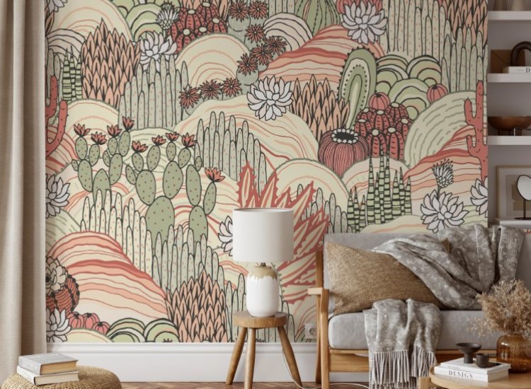 Elegant living room wallpaper featuring intricate patterns and soft colors, transforming the space into a stylish and inviting retreat.