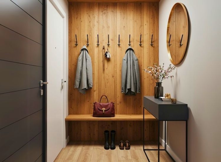 13. Wooden Entry Panel with Handy Hooks