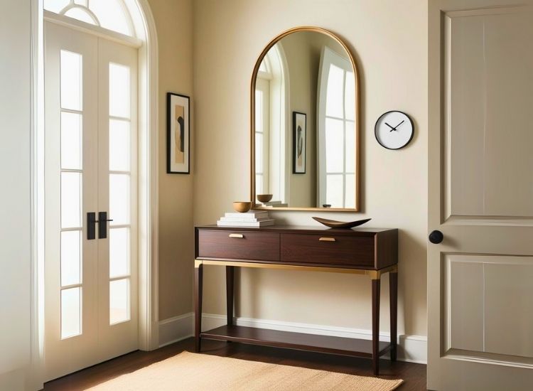 18. Arched Mirror Console for Entryway Design