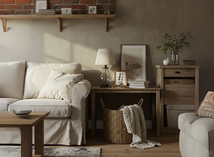 Inviting bungalow interior with rich textures in fabrics, walls, and finishes, showing how tactile design fosters a grounded, cozy feel.
