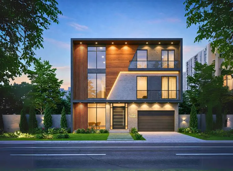 Upgrade your home with a modern elevation! A sleek and stylish facade enhances aesthetics, adding elegance to your two-floor building.