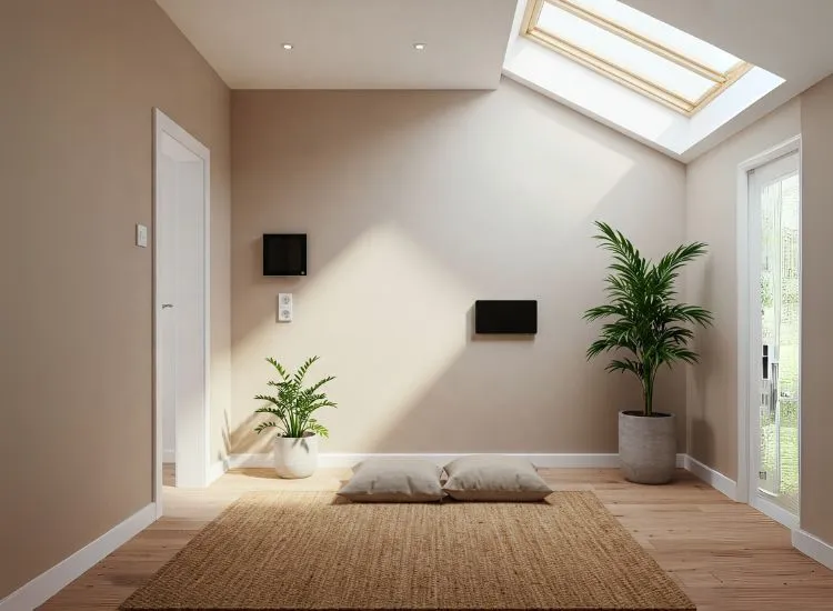 Modern bungalow interior reflecting the growing demand for sustainable design, with eco-friendly materials and energy-efficient features.