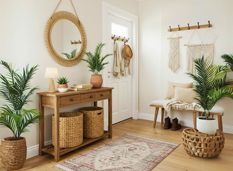 27. Boho Woven Baskets Entryway Storage Design