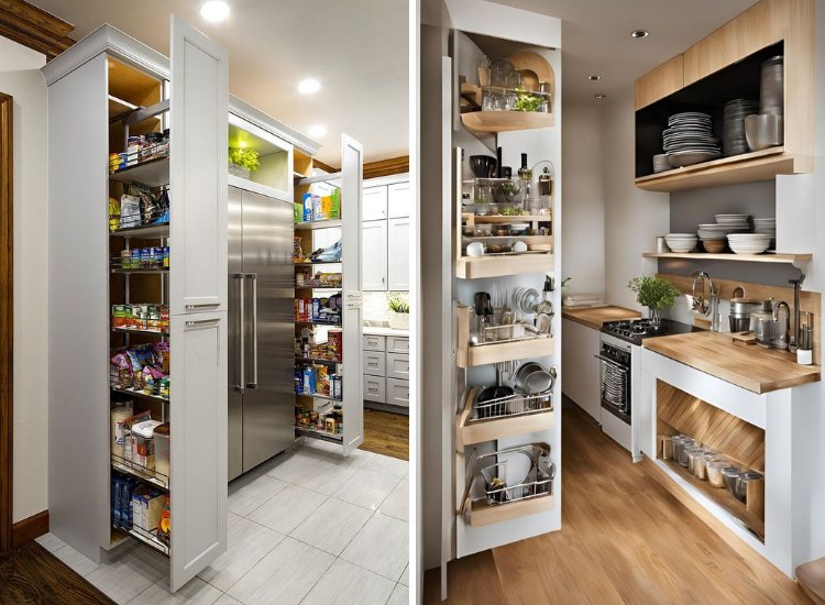 Quick, easy, and modern storage solutions in kitchen design featuring smart cabinetry, pull-out shelves, and vertical storage options.