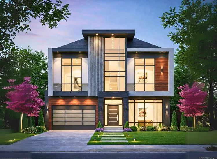 Achieve the perfect blend of style and functionality with a contemporary elevation! Elevate your two-floor home's facade with modern design.