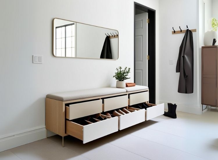 30. Space Saving Shoe Drawers Entryway Design