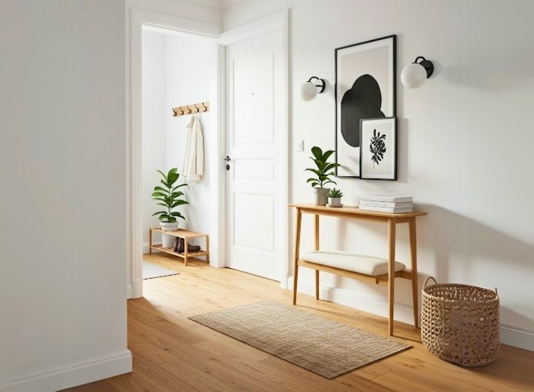 31. Neutral Scandinavian Style Home Entrance Design