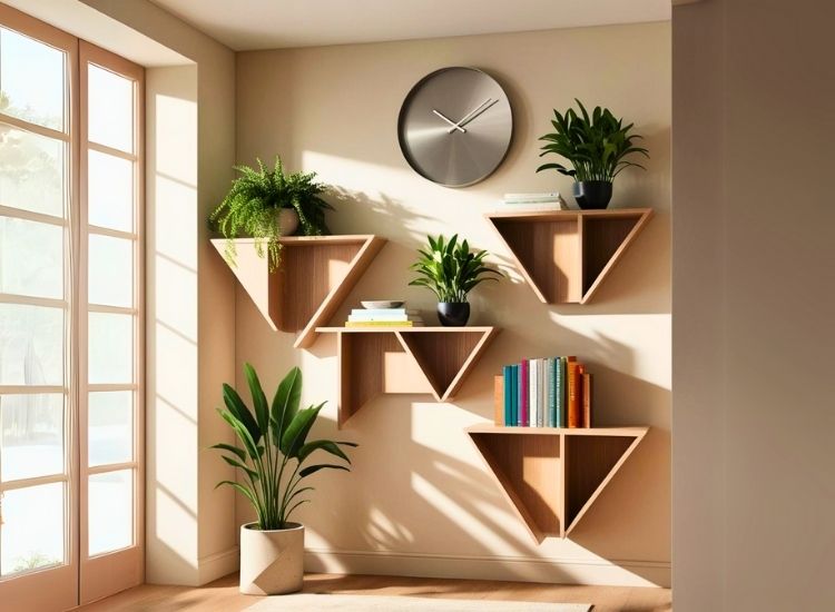 34. Geometric Wall Shelves Entryway Decoration
