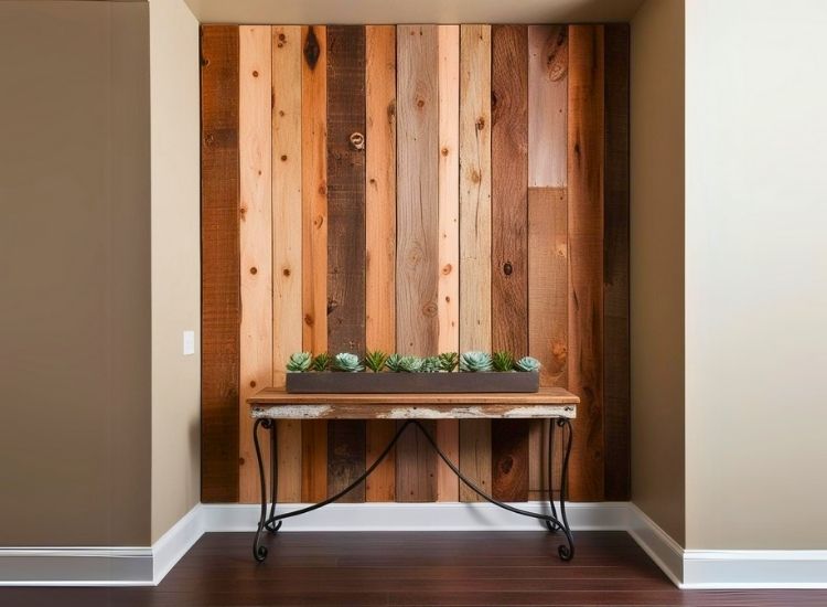 35. DIY Reclaimed Wood Entry Accent Wall