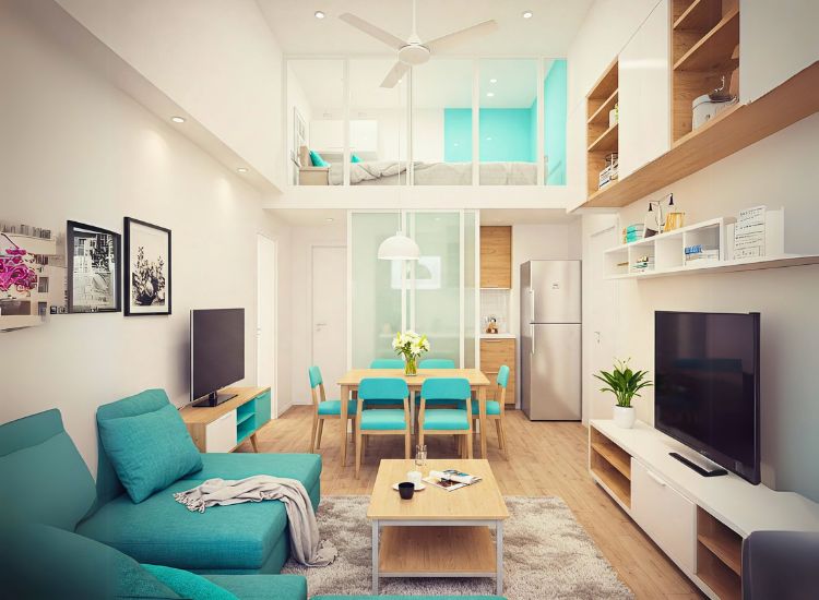 Small penthouses design focusing on space optimization, with multifunctional furniture, built-in storage, and efficient layouts that maximize every inch of living space.