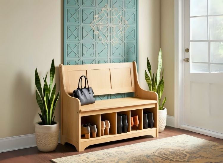Entryway bench with storage for smart foyer entrance design, blending entryway furniture with functional hallway decor.