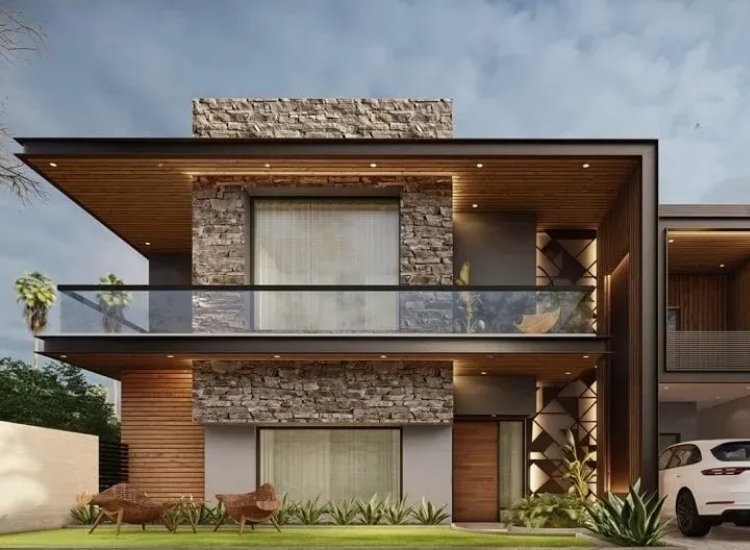 4. Stone finish for house front design