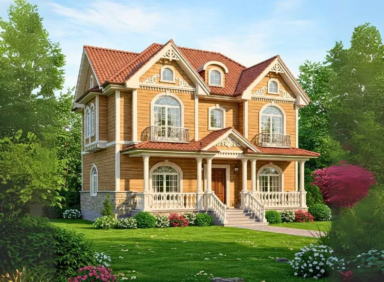 Embrace timeless elegance with a traditional elevation! Classic design elements enhance the charm and beauty of your two-floor home.