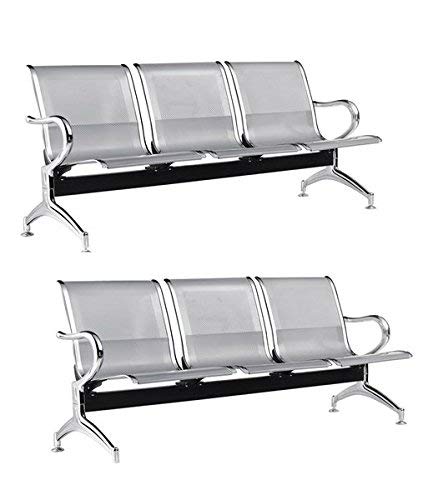 Metal Decor Airport Three Seater Waiting Area Reception Chair (Silver) - Set of 2