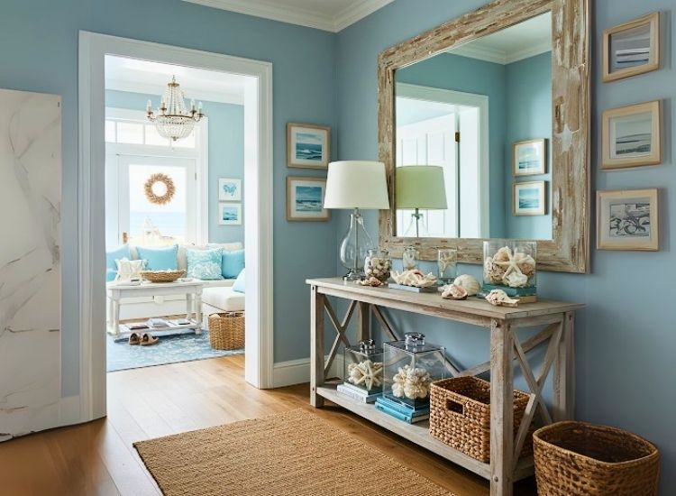 42. Coastal Themed Entry Setup Home Entrance Idea
