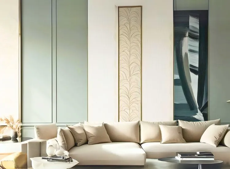 Living room design where the past meets the present—think elegant curtains, a sleek TV wall, and a mirror that might just be a time traveler.