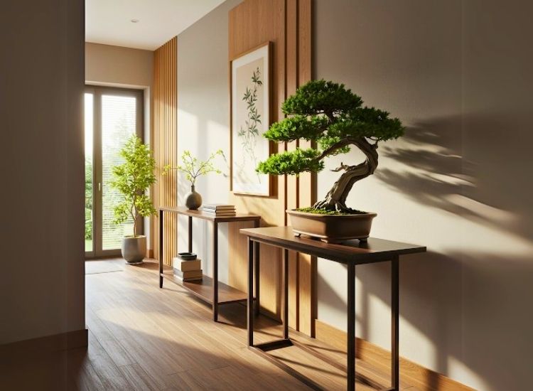 51. Indoor Bonsai in Peaceful Foyer Design