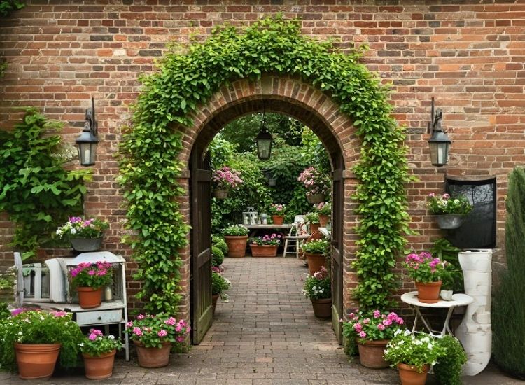55. Brick Archway with Climbing Plants Design