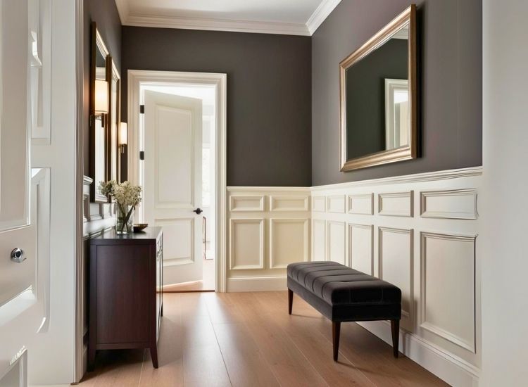 Soft ambient entry foyer lighting with sconces enhancing foyer entrance design and cozy entryway decorating ideas.