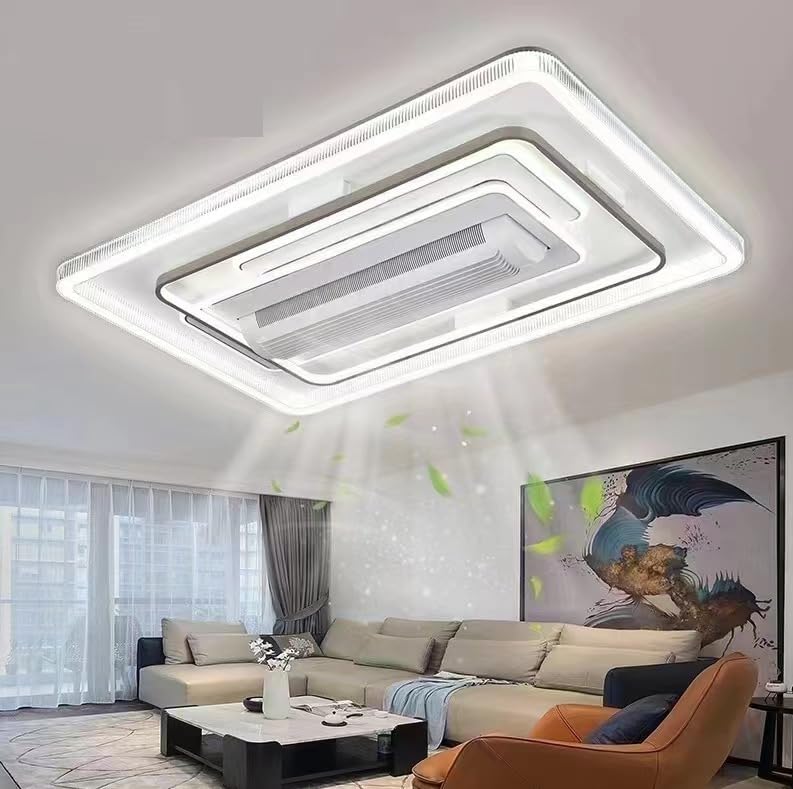 QAWACHH Smart Voice Command Square Ceiling Fan Light Stealth Chandelier with Remote Control LED