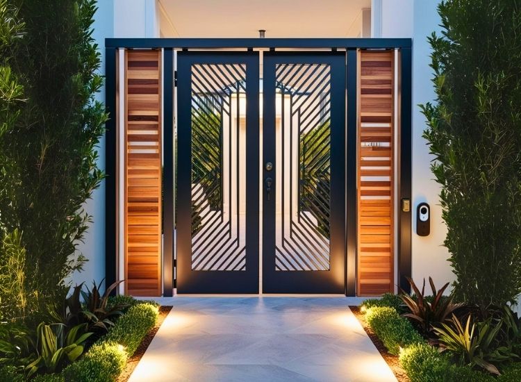 Swing-style main gate adding a classic touch to home entrance design, offering an elegant and functional entryway for the house entrance.