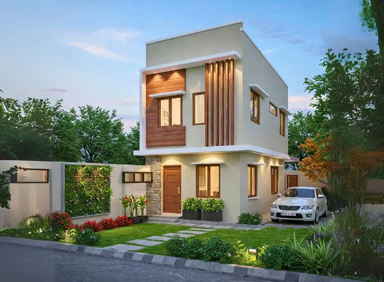 Design a 2BHK house plan with garden space, blending modern living with nature for a refreshing, eco-friendly, and serene home environment.