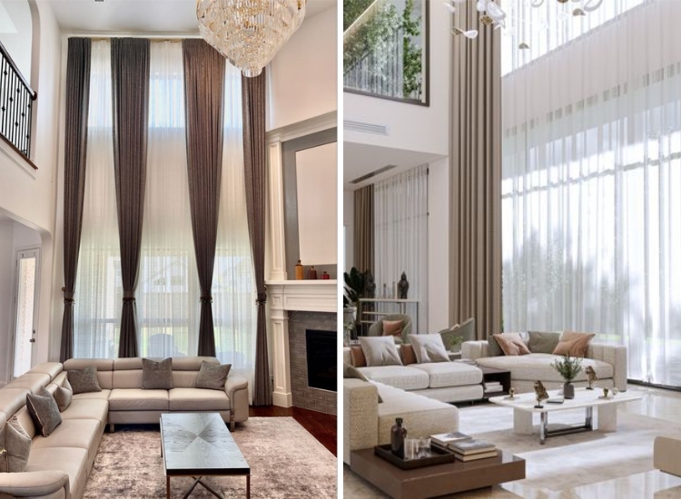 7. Tall curtains in double height living room