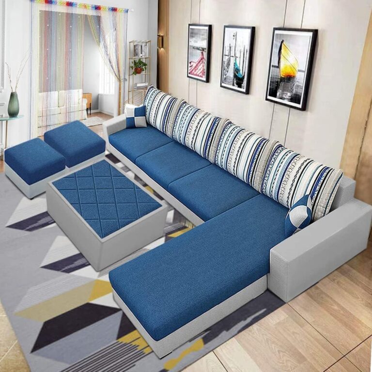 CASASTYLE Adona 8-Seater L-Shape Sofa Set with Table & 2 Puffies