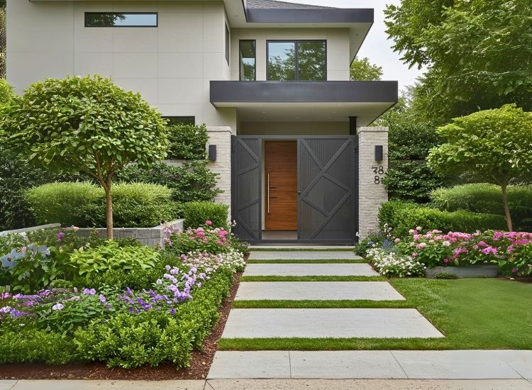 75. Layered Landscaping Home Entrance Design Idea
