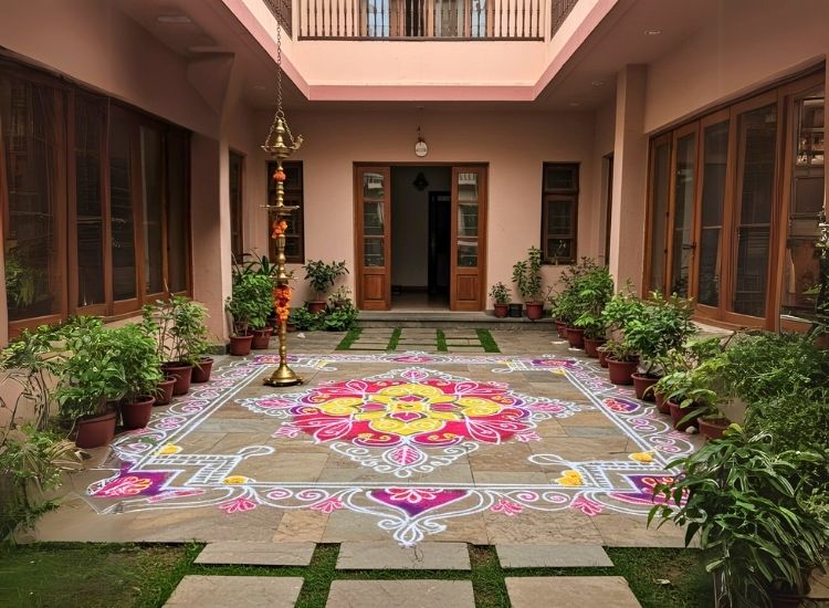 77. Courtyard Entry with Indian Rangoli Design