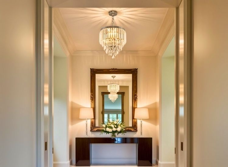 Statement chandelier adding elegance to foyer entrance design and entryway decor with luxurious lighting fixtures.