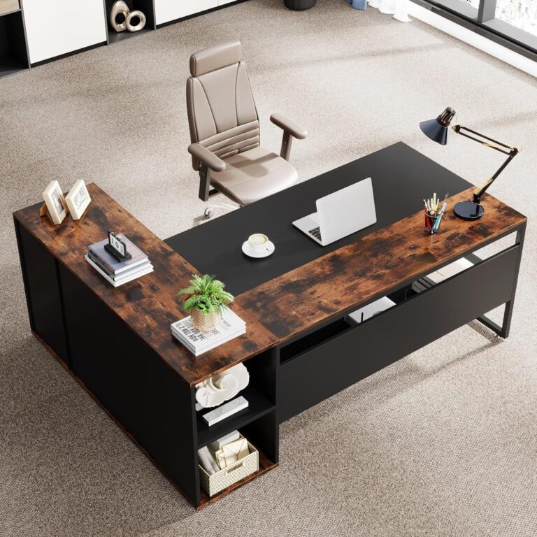 TEKAVO Executive Table for Office | L Shaped Director Desk - Right Side Storage