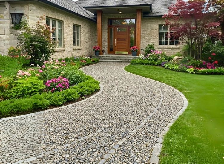 83. Pebble Border Round Pathway Entry Design