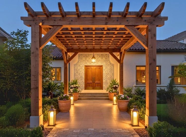 94. Timber Pergola Lighting Foyer Entrance Design