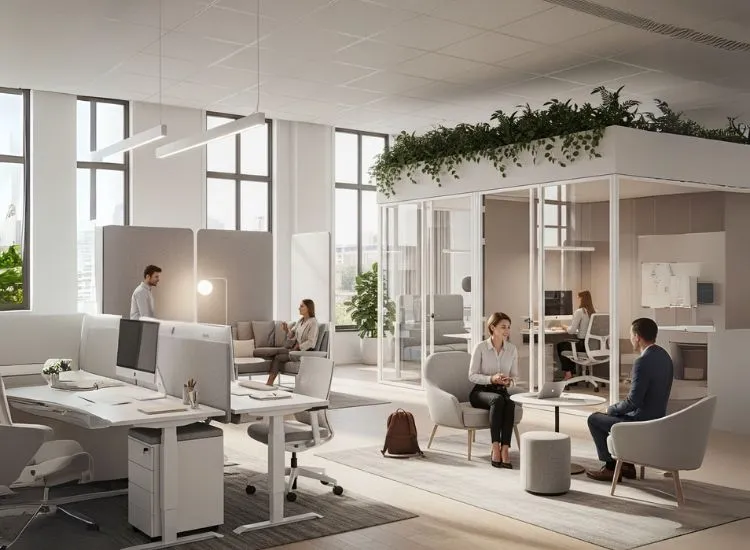 A stylish workspace example of corporate office interior design featuring clean lines, smart layout, and modern office interior design elements for efficiency.