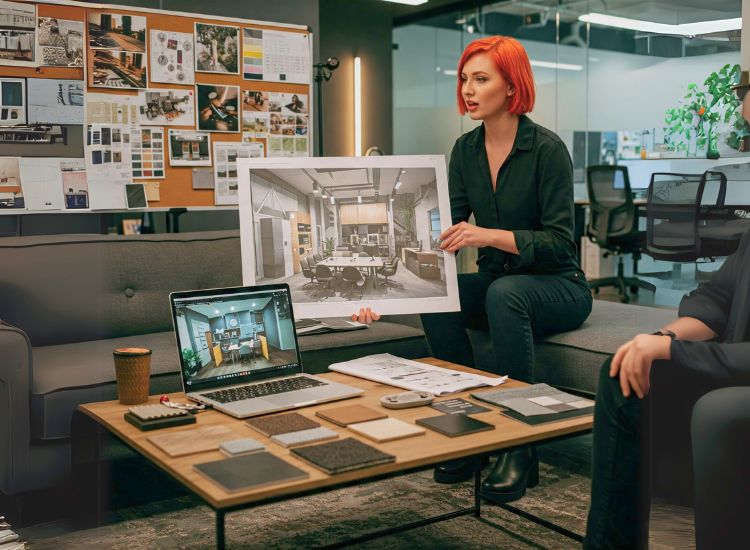 A professional consultation for office interior design, offering expert insights, custom layouts, and tailored solutions to enhance workspace efficiency and aesthetic appeal.