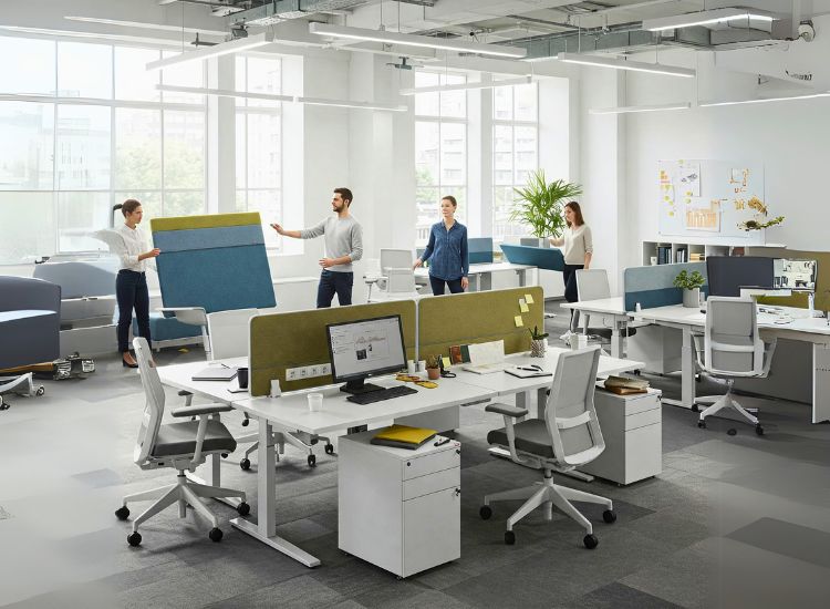 Flexible office furniture design adapting to changing teams, providing versatile, functional, and modern interior design in office spaces for enhanced collaboration.