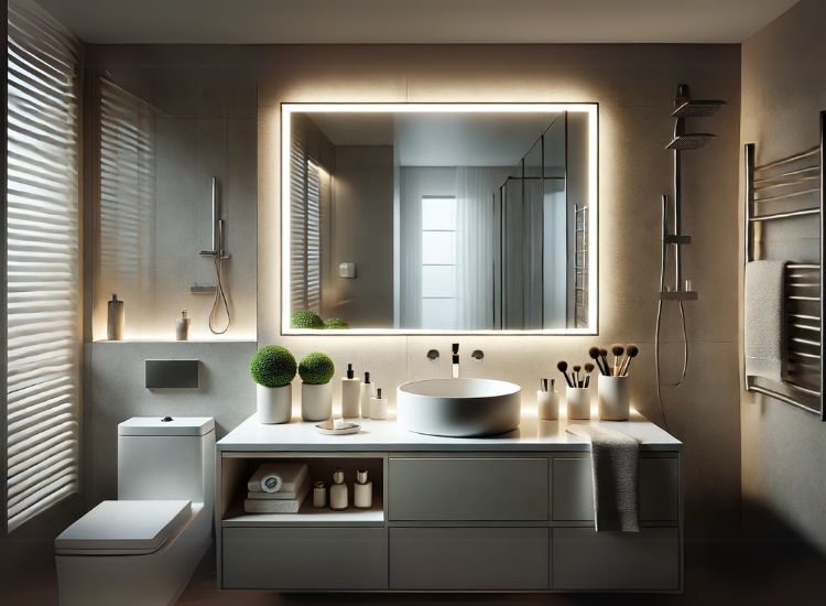 Illustrating task lighting in a modern bathroom