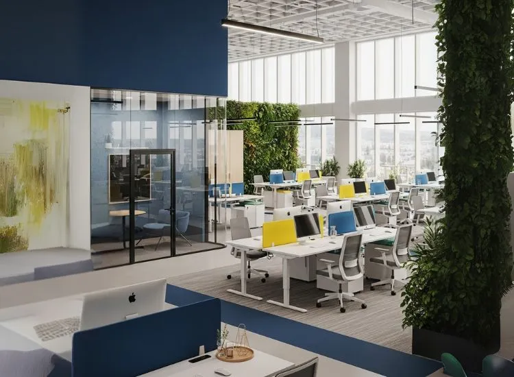 A sleek workspace showcasing modern office interior design, emphasizing how thoughtful corporate interior design boosts focus, culture, and efficiency.
