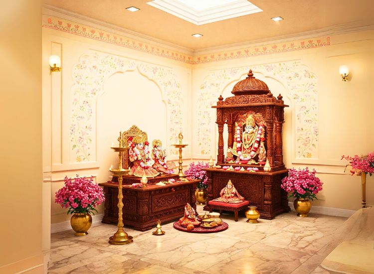 2BHK house plan featuring a Northeast-facing pooja room, ideal for peaceful rituals and spiritual space.