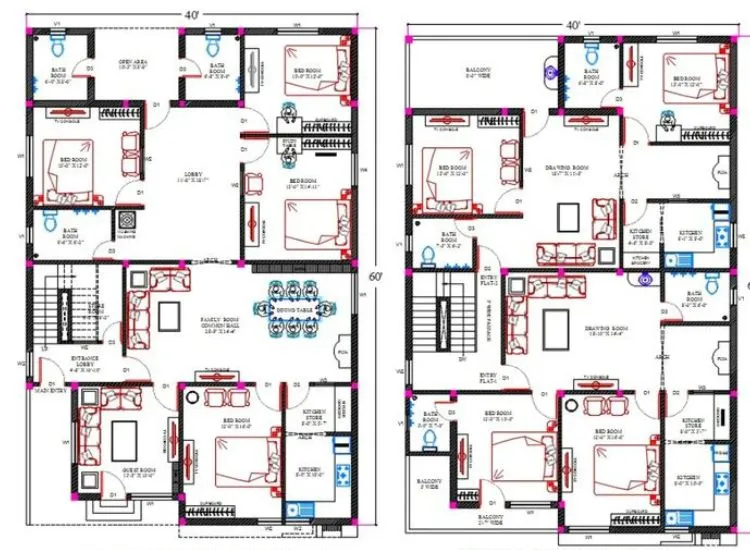 "40x60 ft duplex villa south facing house plan with vastu-compliant layout and elegant front elevation design"