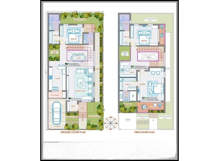 "30x60 ft duplex south facing house plan with vastu features, two-story layout, and modern front elevation design"